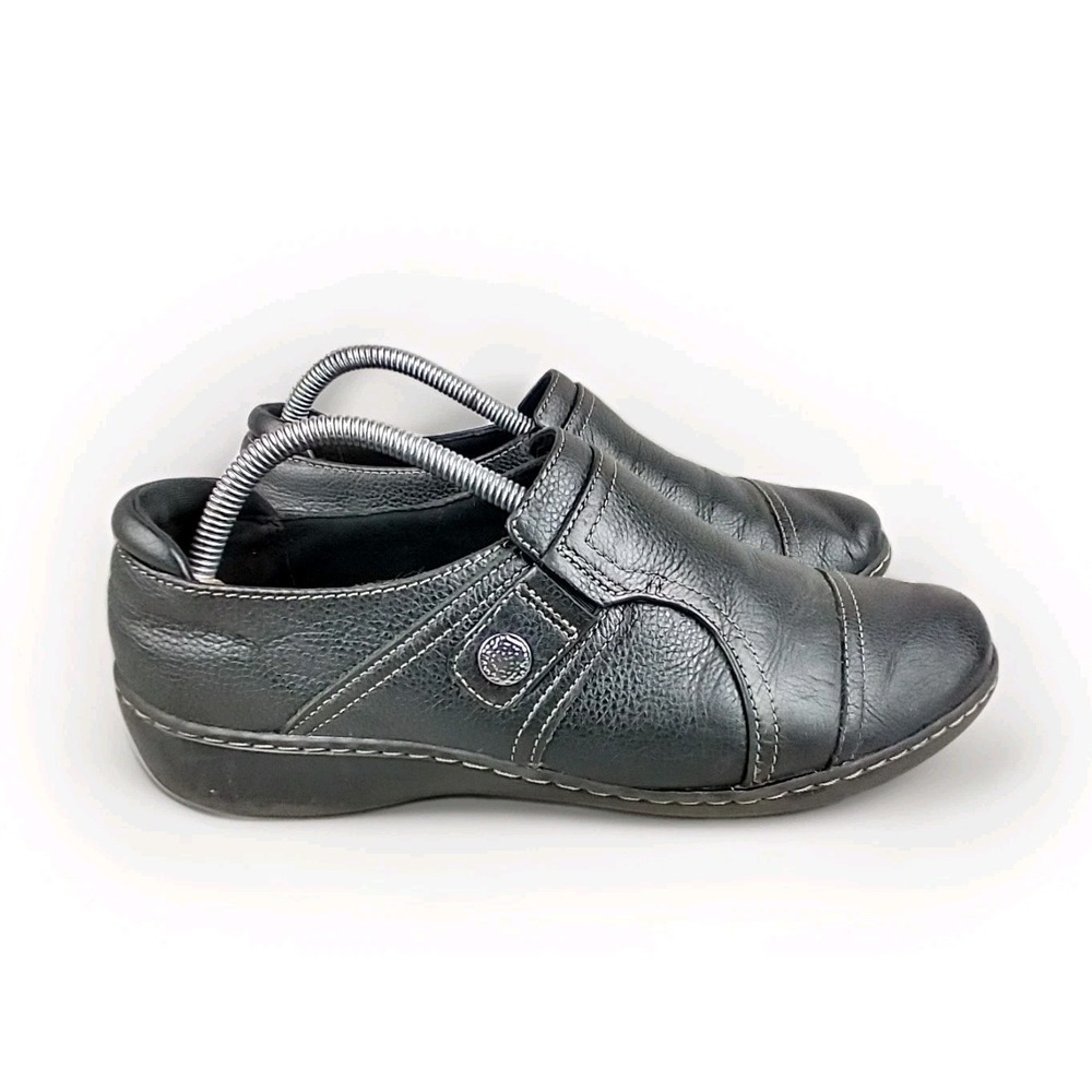 Clarks Collection Black Pebble Leather Women's Size 10W Loafers‎